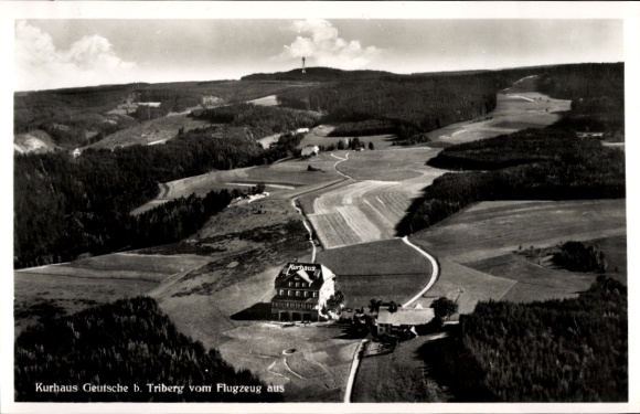 Postcard Triberg in the Black Forest, Kurhaus Geutsche, aerial photograph, landscape, airplane view, summer resort