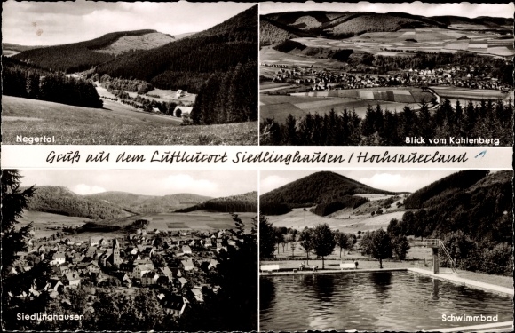Postcard Siedlinghausen Winterberg in Sauerland, swimming pool, view from Kahlenberg