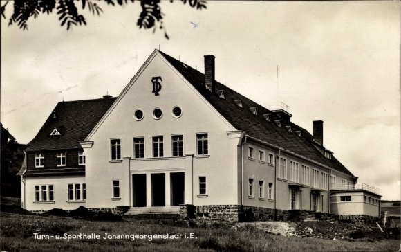 Postcard Johanngeorgenstadt in the Ore Mountains, gym and sports hall