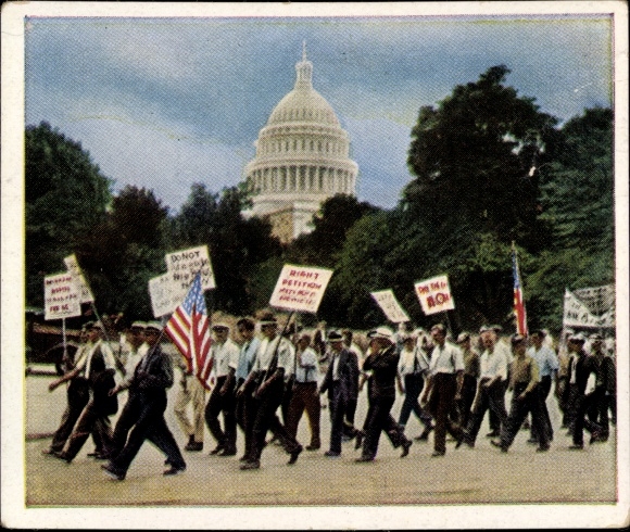 Sammelbild Die Nachkriegszeit Nr. 196 Aug. 1932, Veteranenmarsch nach Washington DC, Capitol