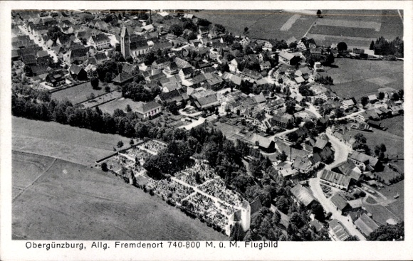 Ak Obergünzburg im Allgäu, Fliegeraufnahme