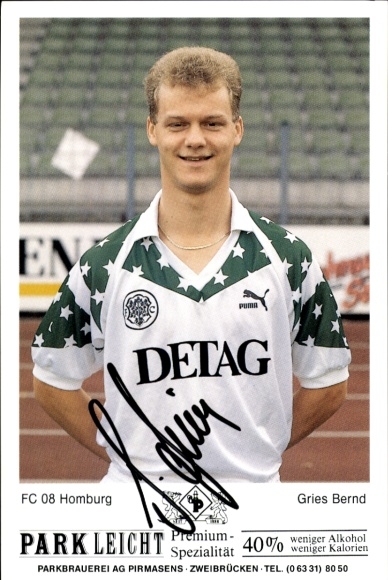 Autograph card footballer Bernd Gries, FC 08 Homburg, autograph
