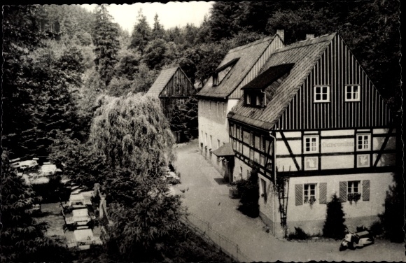 PC Kleinhennersdorf Gohrisch Saxony, forest idyll Liethenmühle, half-timbered house