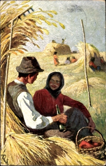 Artist Postcard field workers, farm workers