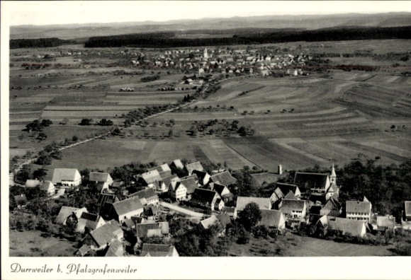 Postcard Durrweiler Pfalzgrafenweiler in Württemberg, aerial view of the village of Durrweiler, extensive F