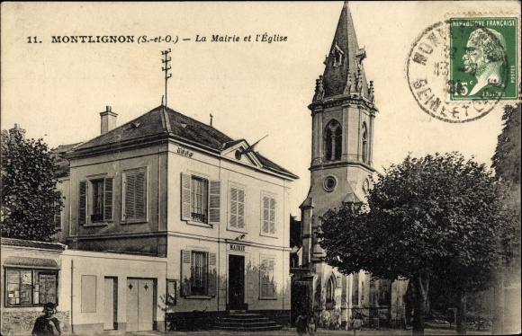 Ak Montlignon Val d’Oise, La Mairie et l´Église