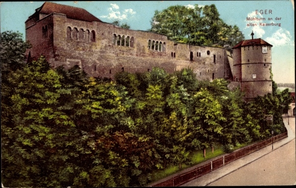 Postcard Cheb Eger Karlovy Vary region, mill tower at the old imperial castle