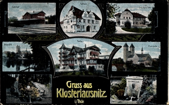 Art Nouveau building Bad Klosterlausnitz in Thuringia, town hall, spa house, monastery church, train station