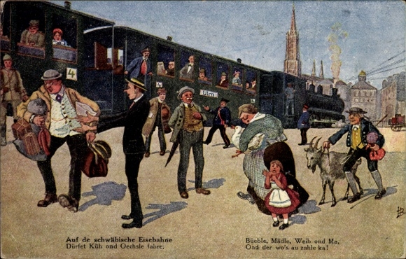 Artist Postcard Boettcher, Hans, On the Swabian Railway, Steam Locomotive, Billy Goat
