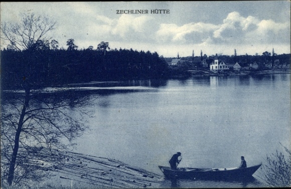Postcard Zechliner Hütte Zechlinerhütte town Rheinsberg in the Mark, view of water, boat and shore