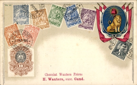 Embossed stamps Postcard Paraguay, coat of arms, flag