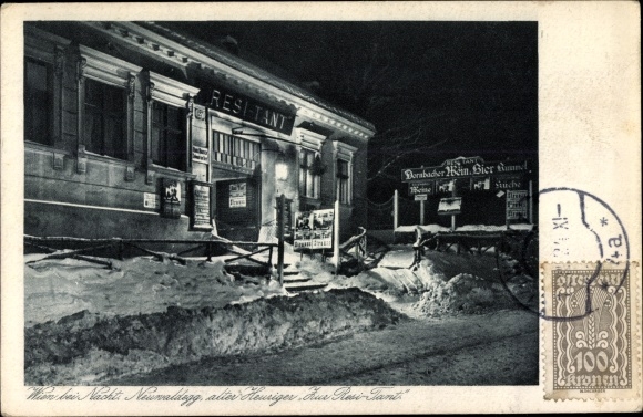 Postcard Neuwaldegg Vienna 17 Hernals, restaurant at night, winter