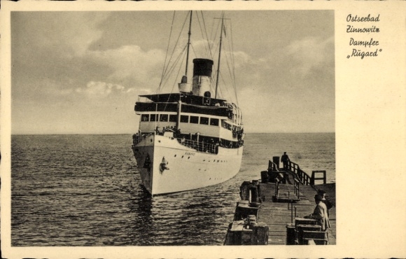 Ak-stoomboot Rugard, rederij Braeunlich Stettin, aanlegsteiger in Zinnowitz