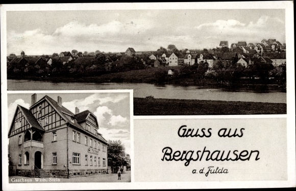 Postcard Bergshausen Fuldabrück in Hesse, panorama, inn Wilh. Stone