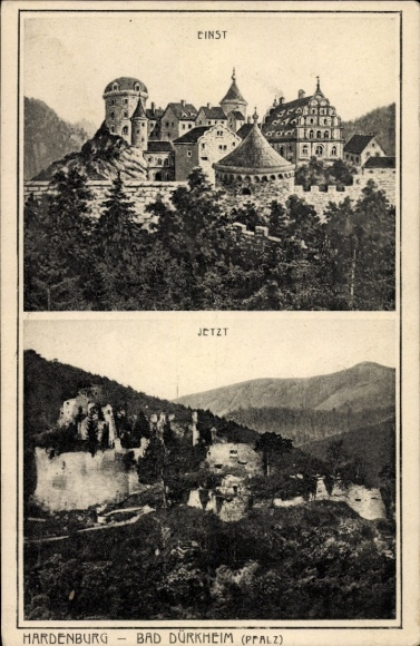 Ak Hardenburg Bad Dürkheim in der Pfalz, Vorderseite zeigt die Burg Hardenburg, historische un...