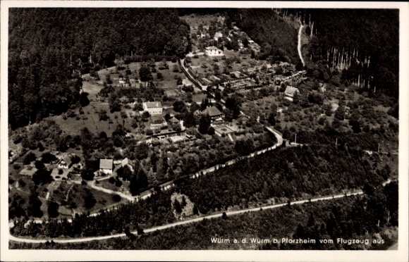Postcard Würm Pforzheim in the Black Forest, aerial view of trees, houses, street