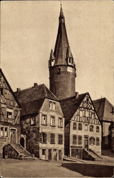 Postcard Ottweiler in the Neunkirchen district of Saarland, houses with an old tower