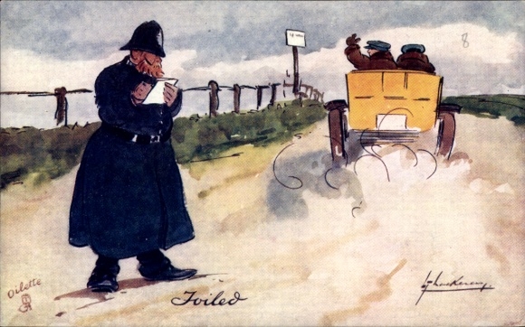 Artist Postcard Thackeray, Lance, Automobile, Foiled, Policeman, Ways of Motors