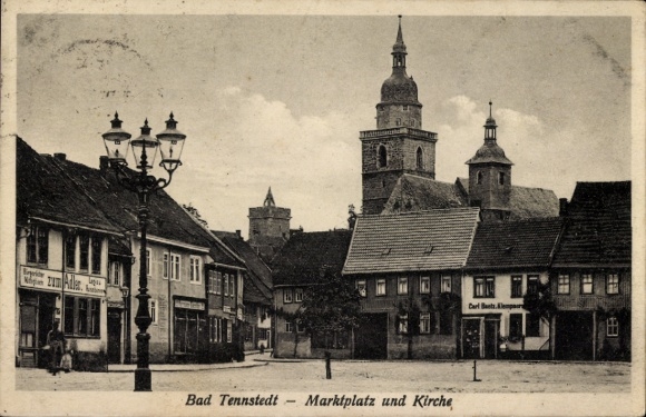 Postcard Bad Tennstedt Thuringia, Market Square and Church, Zum Adler