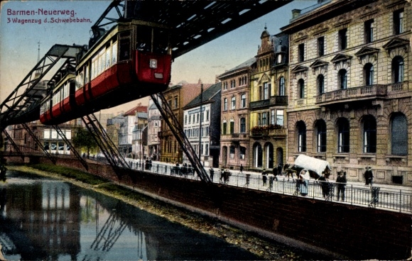 Postcard Barmen Wuppertal, Neuerweg, 3 carriage train of the suspension railway