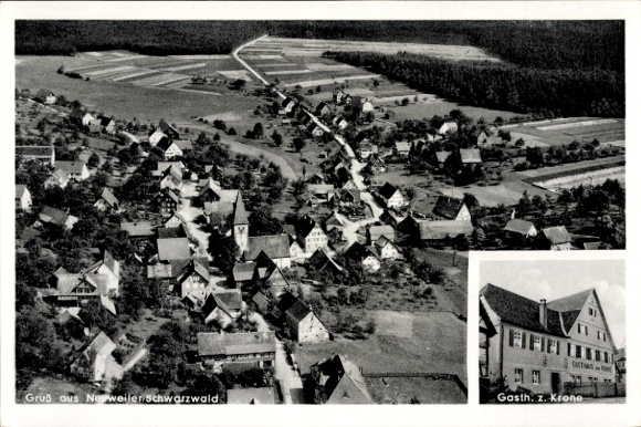 Postcard Neuweiler in the Black Forest, aerial photograph, Gasth. z. Krone