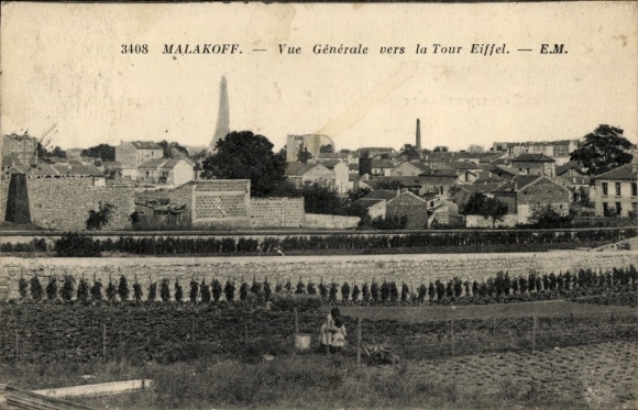 Ak Malakoff Hauts de Seine, Gesamtansicht zum Eiffelturm