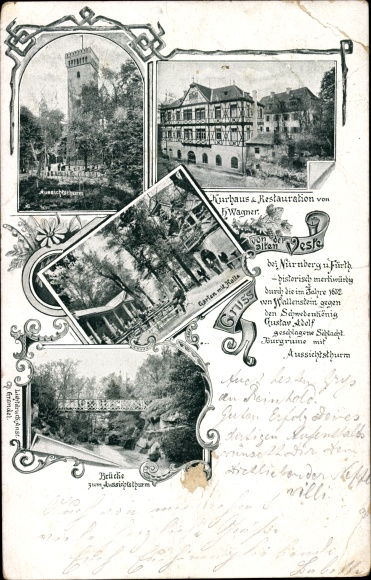 Ak Zirndorf in Midden-Franken, Kurhaus en restauratie, Alte Veste, uitkijktoren