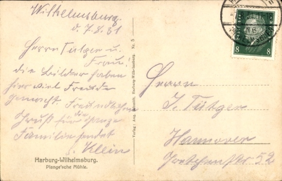 Postcard Hamburg Wilhelmsburg, historic building, waterway, boats, green surroundings