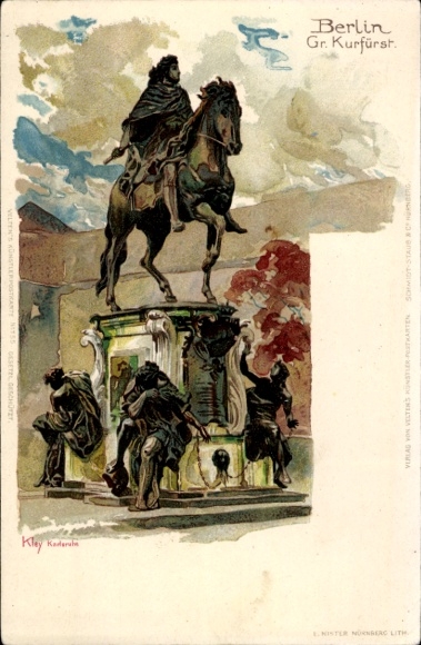 Artist Chromo-Litho Kley, Berlin Mitte, Great Elector, Equestrian Monument
