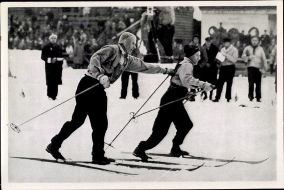 Collector's picture 1936 Olympics, Finnish ski relay, Nurmela, Karppinen