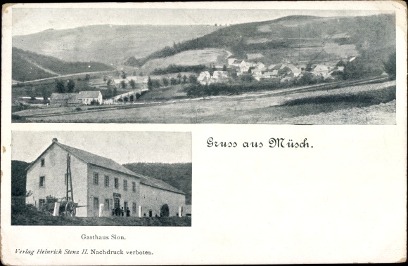 Postcard Müsch an der Ahr, Inn Sion, view of the town