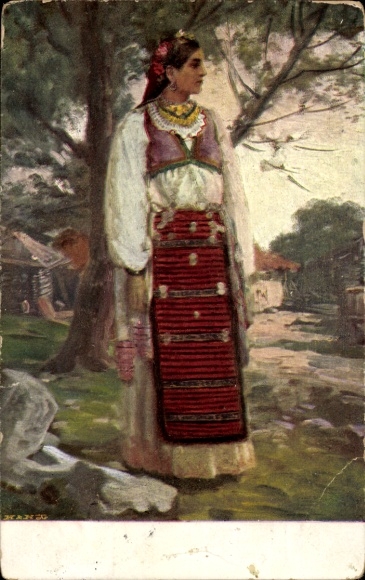 Artist Postcard Mrkvicka, IV, Bulgarian woman in traditional costume