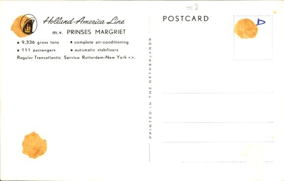 Postcard steamer MV Prinses Margriet, Holland America Line HAL