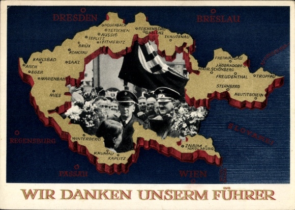 Postal stationery Postcard We thank our Führer, Sudetenland, Bohemia, Moravia, Hitler