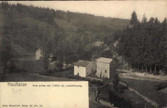 Postcard Houffalize Wallonia Luxembourg, view of the Hôtel du Luxembourg, landscape, trees