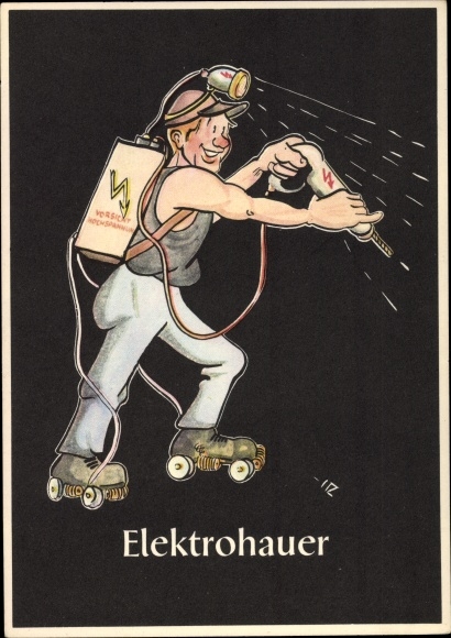 Artist PC Moritz, H., electric hauer, funny gear box, mining terms, mining, roller skates