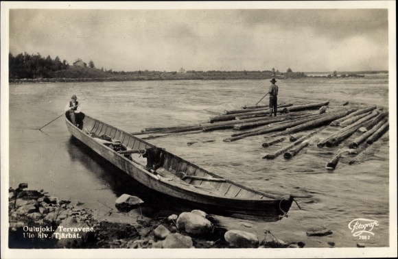 Ak Finnland, Tervavene, Oulujoki, Boot, Baumstämme