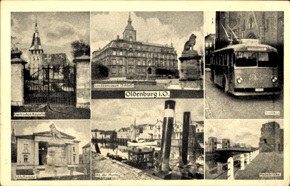 Postcard Oldenburg in Holstein, Trollibus, Castle Guard, Gertruden Chapel, State Museum, Castle