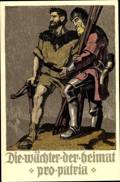 Künstler Ak Schweizer Bundesfeier 1910, Die Wächter der Heimat, Pro Patria, Tell