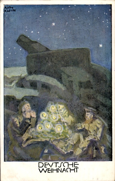 Artist PC Klein, Richard, congratulations Christmas, German soldiers, Christmas tree, gun
