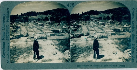 Stereo photo Olympia Greece, Ruins of the Temple of Zeus