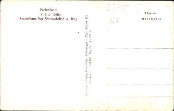Postcard Schmiedefeld on the Rennsteig Suhl Thuringia, holiday home VEB Zeiss, mare house