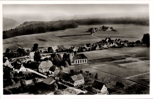 Postcard Schömberg in the Black Forest Württemberg, landscape photo, church, fields, village view, Schwar