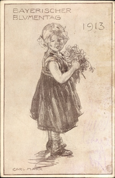Postal stationery artist PC Marr, Carl, Bavarian flower day 1913, girl with flowers