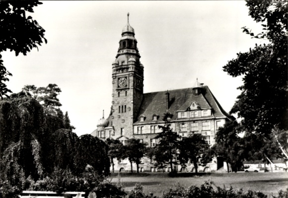 Postcard Wittenberge on the Elbe Prignitz, town hall, architecture, black and white photography, garden