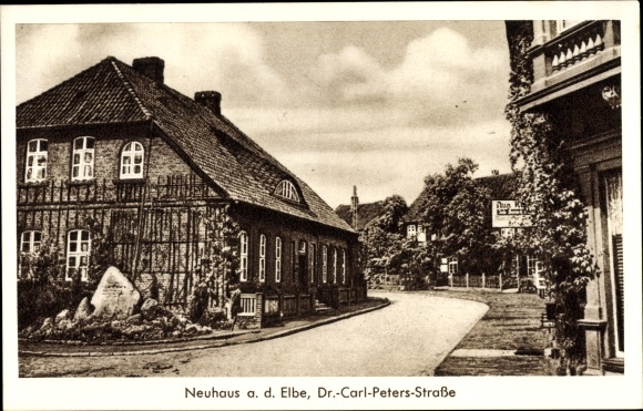 Postcard Neuhaus an der Elbe, Dr. Carl Peters Street
