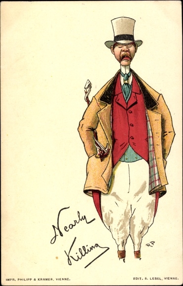 Artist Chromo-Litho Nearly Killing, elegant man, Philipp & Kramer
