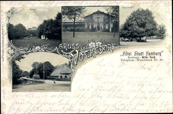 Chromo-Litho Hamburg Wandsbek, garden, Friedenseiche, Hotel Stadt Hamburg