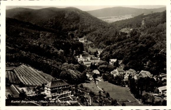 Postcard Bad Bergzabern on the Palatinate Wine Route, aerial photograph, convalescent home