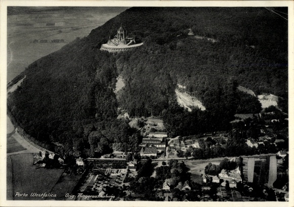 Ak Porta Westfalica aan de Weser, luchtfoto